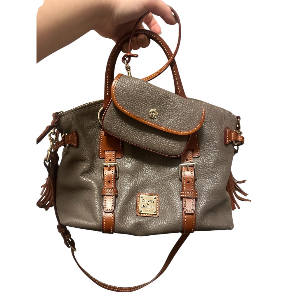 Dooney Bourke Pebble Grain Leather Satchel Crossbody Bag Brown Tassel Coin Pouch